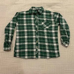 Justify kids green button down flannel